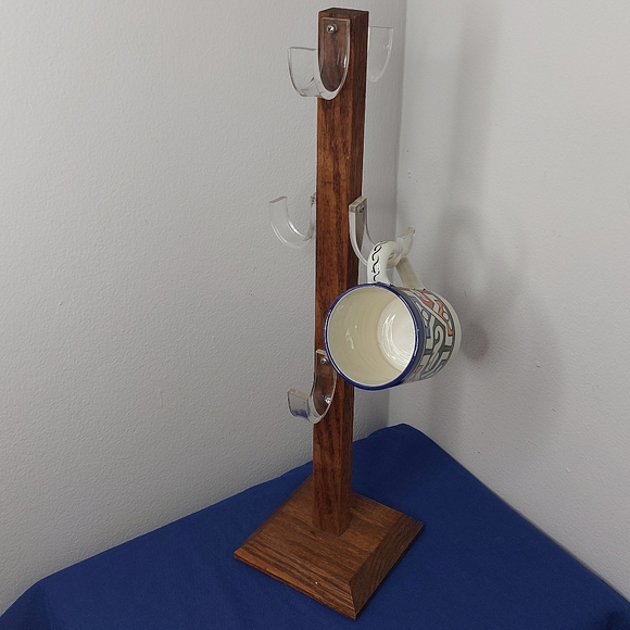 Vintage Wooden Mug Rack/Tree/Stand w/6 Lucite Hooks - Picture 1 of 11